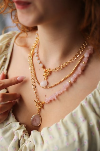Ketting met 3 rijen - Rozenkwarts
