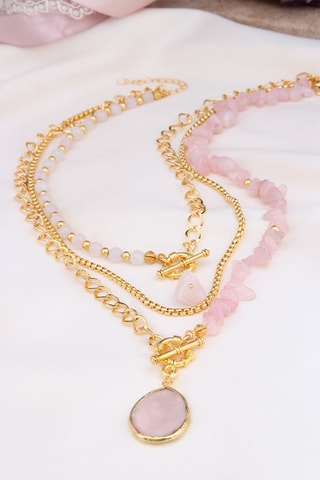 Ketting met 3 rijen - Rozenkwarts
