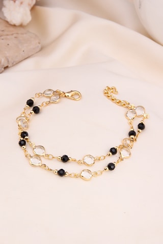 Armband met Meerdere Rijen - Goudkleurig en Zwart