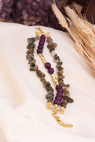 Armband met Meerdere Rijen - Labradorieten en Amethist