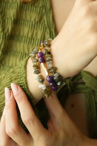 Armband met Meerdere Rijen - Labradorieten en Amethist