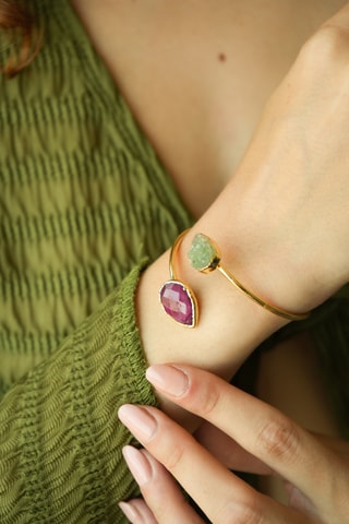 Open Armband - Agaat en Kwarts