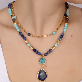 Ketting - Messing Doublé Goud & Lapis Lazuli 