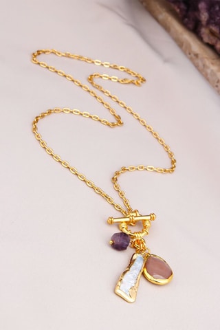 Ketting -  Amethist, Zonnesteen en Cultivéparels