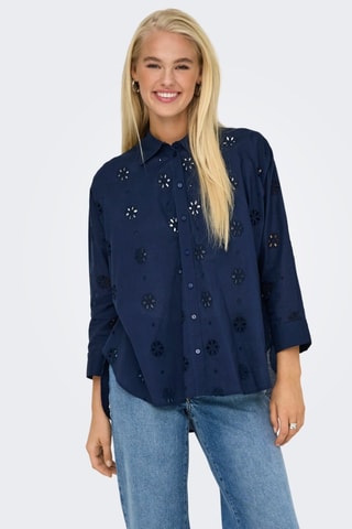 Chemisier en broderie anglaise - Bleu marine