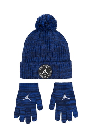 Bonnet à pompon et gants - Bleu nuit chiné