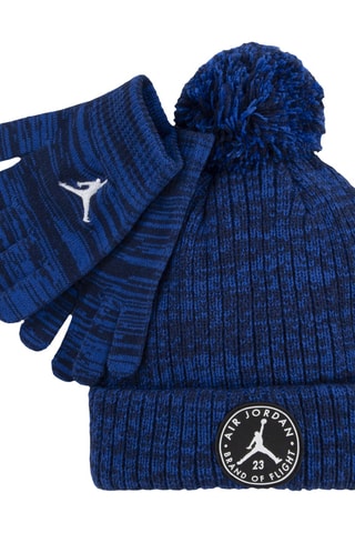 Bonnet à pompon et gants - Bleu nuit chiné
