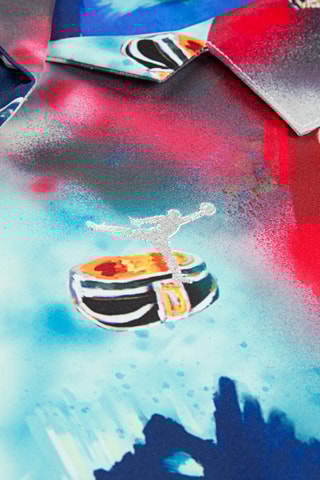 Robe chemise - Bleu marine et rouge