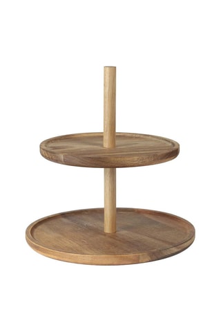 Acaciahouten Houder 2 Niveaus - Naturel - 25 cm