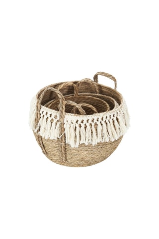 3 Gevlochten Manden 33 cm - Bruin en Beige