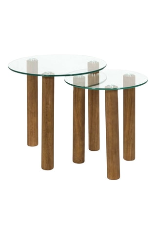 2 Glazen en Rubberhouten Bijzettafels Clara - 50 x 43 x 50 / 40 x 40 x 40 cm