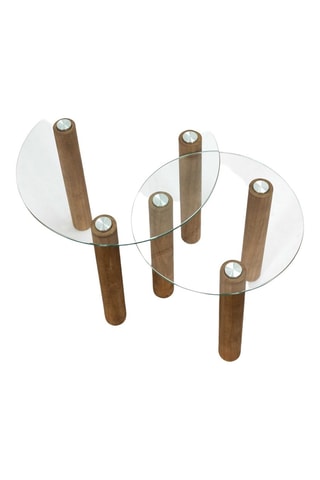 2 Glazen en Rubberhouten Bijzettafels Clara - 50 x 43 x 50 / 40 x 40 x 40 cm