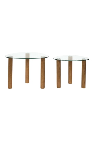 2 Glazen en Rubberhouten Bijzettafels Clara - 43 x 60 x 45 / 40 x 50 x 38 cm