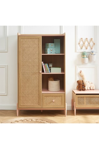 Armoire 1 porte Pablo - Naturel et rose