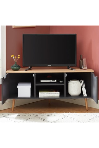 Meuble TV d'angle 2 portes Lyna - Anthracite
