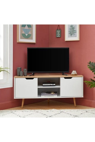 Meuble TV d'angle 2 portes Lyna - Blanc