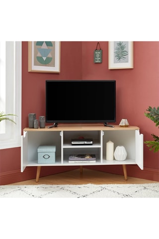 Meuble TV d'angle 2 portes Lyna - Blanc
