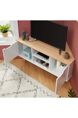 Meuble TV d'angle 2 portes Lyna - Blanc