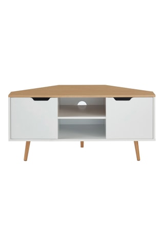 Meuble TV d'angle 2 portes Lyna - Blanc