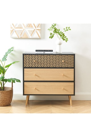 Commode 3 tiroirs Capucine - Noir et imitation bois