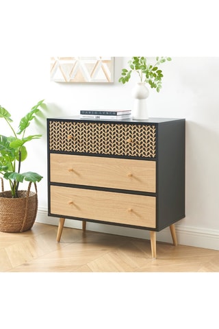 Commode 3 tiroirs Capucine - Noir et imitation bois