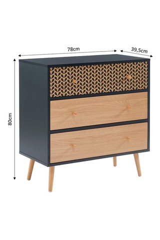 Commode 3 tiroirs Capucine - Noir et imitation bois