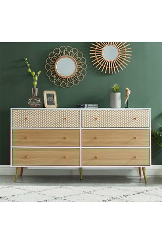 Commode 6 tiroirs Capucine - Blanc et imitation bois