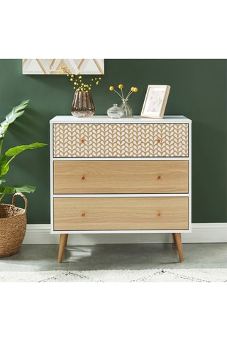 Commode 3 tiroirs Capucine - Blanc et imitation bois