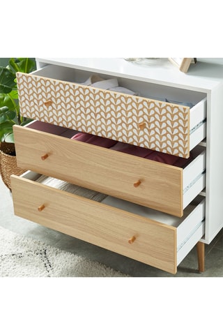 Commode 3 tiroirs Capucine - Blanc et imitation bois