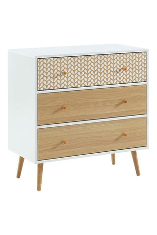 Commode 3 tiroirs Capucine - Blanc et imitation bois