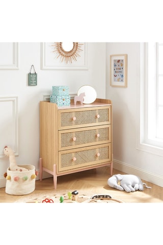 Commode enfant 3 tiroirs Pablo - Naturel et rose