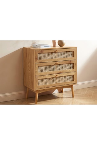 Commode 3 tiroirs Ines Effet chêne et naturel