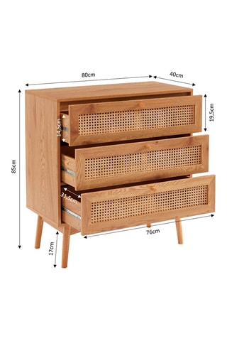 Commode 3 tiroirs Ines Effet chêne et naturel