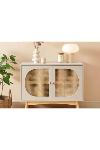 Buffet 2 portes en rotin et pin massif Sixtine - 90 x 75 x 40 cm