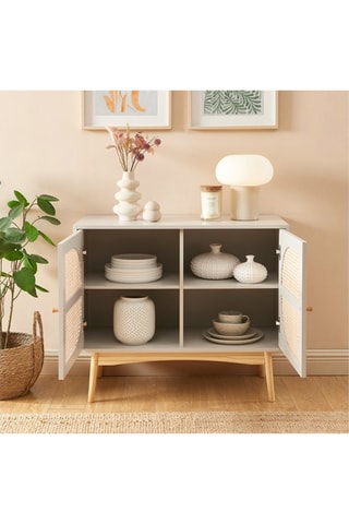 Buffet 2 portes en rotin et pin massif Sixtine - 90 x 75 x 40 cm