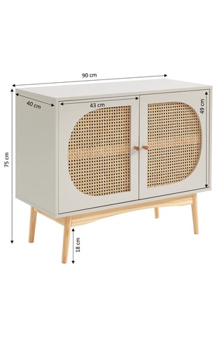 Buffet 2 portes en rotin et pin massif Sixtine - 90 x 75 x 40 cm