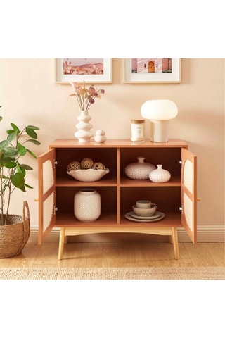 Buffet 2 portes en rotin et pin massif Sixtine - 90 x 75 x 40 cm