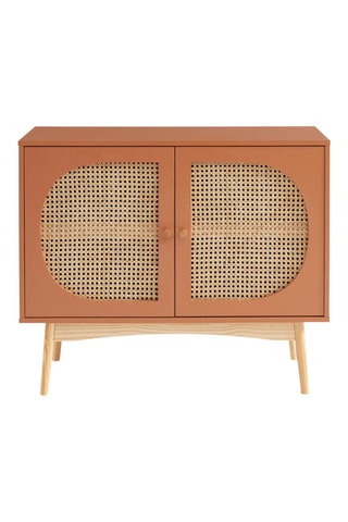 Buffet 2 portes en rotin et pin massif Sixtine - 90 x 75 x 40 cm