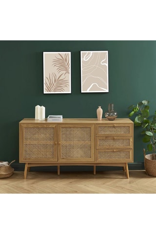 Buffet 2 portes Ines - Imitation chêne - 150 x 75 x 40 cm