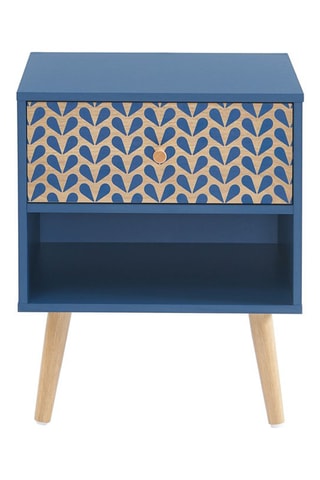 Table de chevet 1 tiroir Capucine - Bleu pétrole et imitation bois