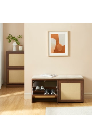 Meuble à chaussures 2 abattants en bois d’hévéa Haria - 100 x 45 x 30 cm