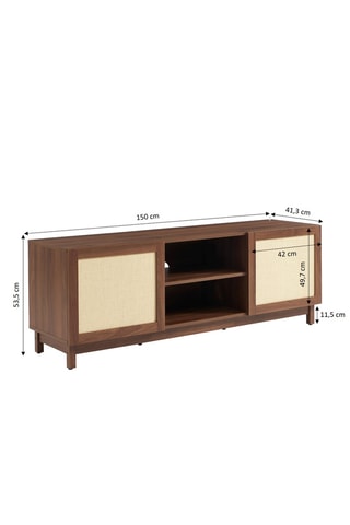 Meuble TV 2 portes en bois d'hévéa Haria - 150 x 63 x 41 cm