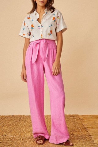 Linnen Broek Hoge Taille Tanger - Roze 