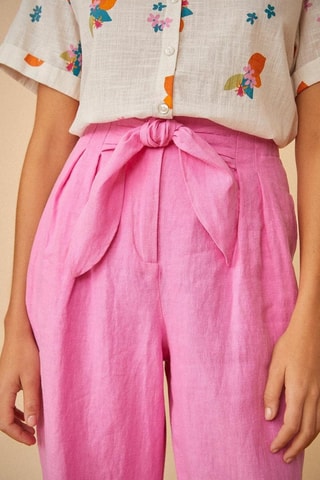 Linnen Broek Hoge Taille Tanger - Roze 