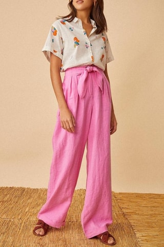 Linnen Broek Hoge Taille Tanger - Roze 