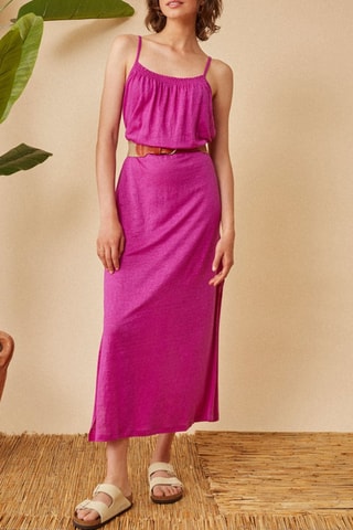 Robe longue en lin Hanita - Fuchsia