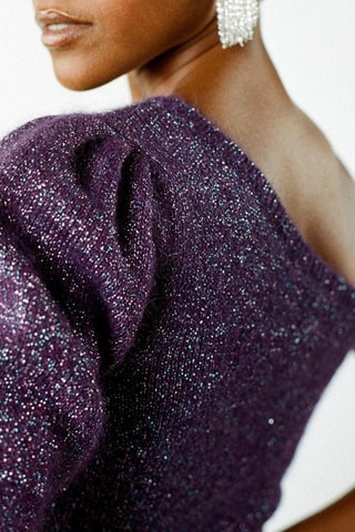 Pull asymétrique en superkid mohair et baby alpaga Agnela - Violet