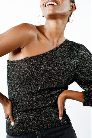 Pull asymétrique en superkid mohair et baby alpaga Agnela - Noir