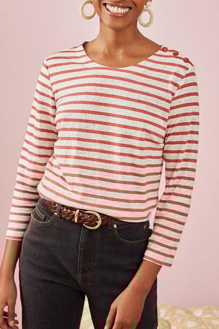 Linnen T-shirt Hazimi - Ecru en Rood