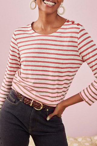 Linnen T-shirt Hazimi - Ecru en Rood